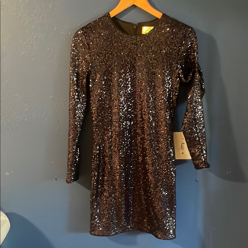 EUC- H&M  Black Sequin Long Sleeve Dress Size 2